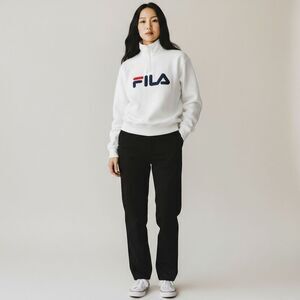 Fila Logo Solid White Blue Rex 3/4 Quarter Zipper Long Sleeve Sweatshirt size S